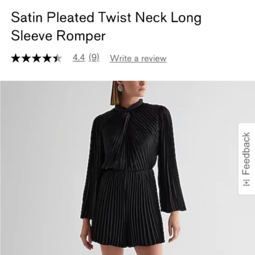 Express Black Satin Pleated Long Sleeve Romper